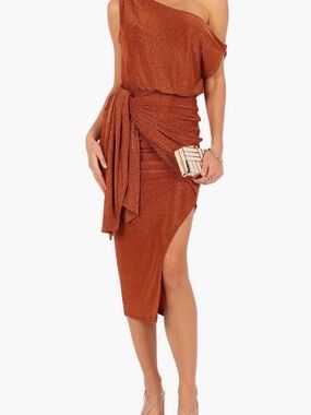 Petal & Pup One-Shoulder Copper Shimmer Dress